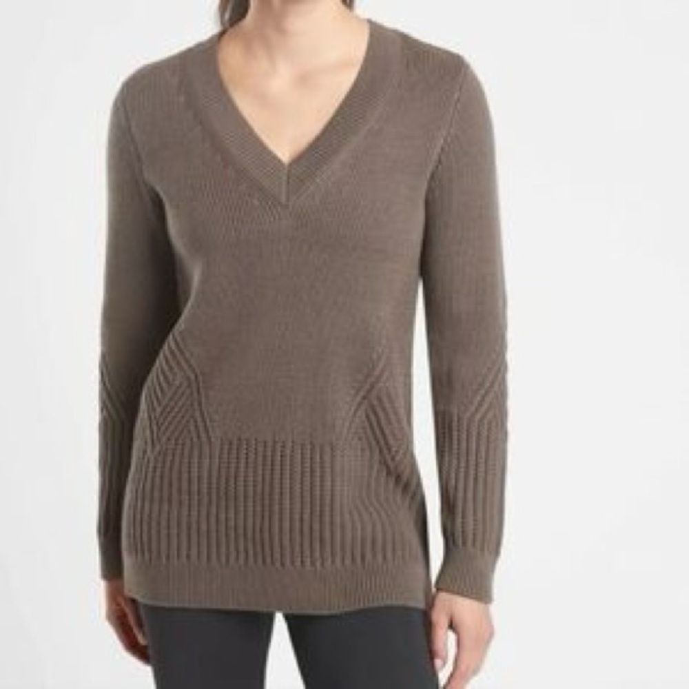 Athleta Sweater Oversized Repreve Teton Woven Knit Brown size XX Small